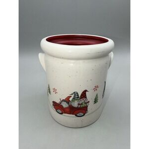 Peppermint & Pine Christmas Gnome Stoneware Utensil Crock Red Truck Holiday
